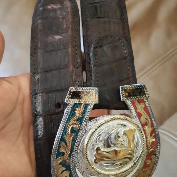 Genuine Crocodile Leather Brown Buckle Belt - Picture 4 of 5